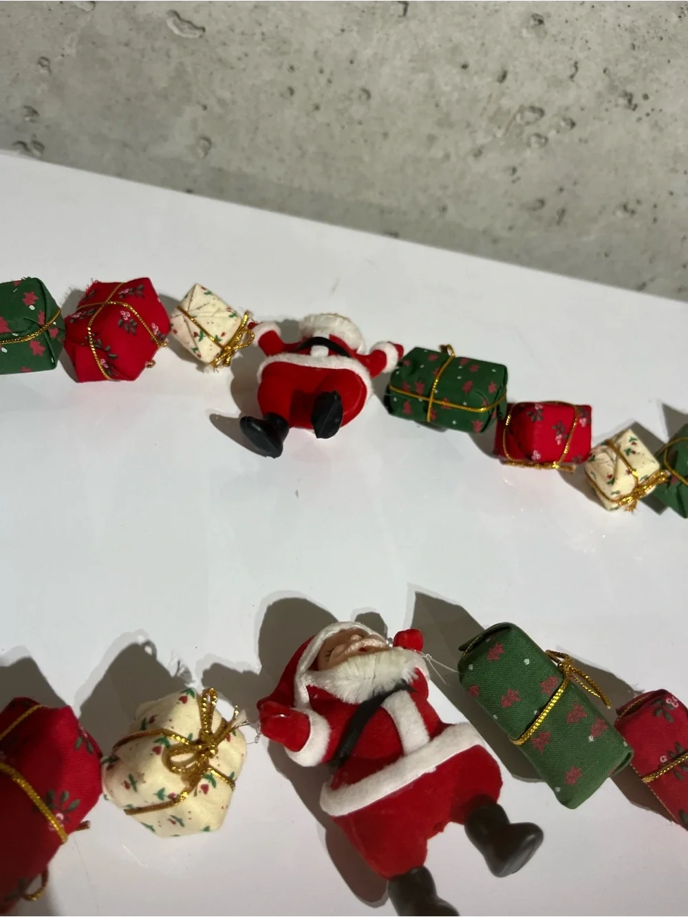 Festive Santa and Gift Boxes Tree garland- Red, Green, Cream .